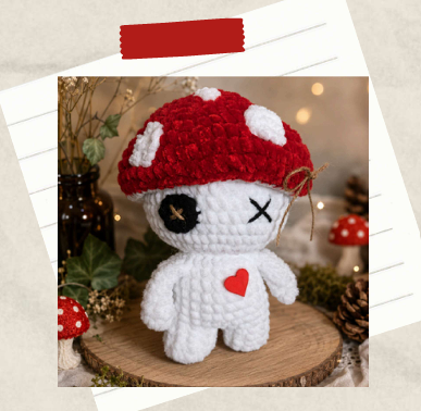 plushy crochet mushroom amigurumi doll