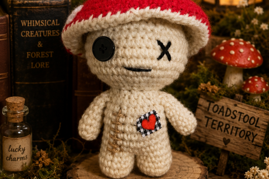 a mushroom amigurumi crochet doll