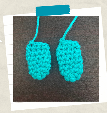 Crochet keychain tutorial showing how to make the arms of a mini amigurumi doll.