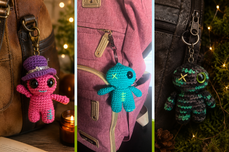 Easy crochet keychain for beginners displayed as a handmade gift idea.