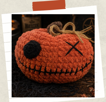 Easy crochet pumpkin pattern for beginners creating a spooky Halloween plush