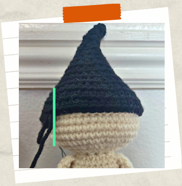 Crochet witch hairstyle tutorial showing yarn hair placement.