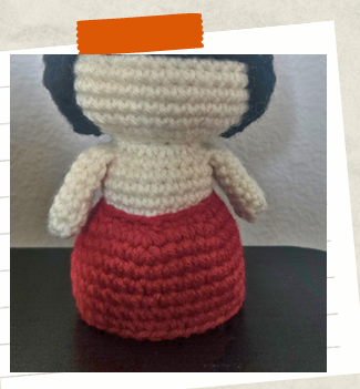 Witch crochet pattern showing body and skirt shaping steps.