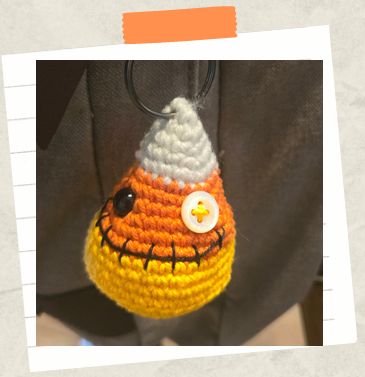 finished candy corn keychain crochet pattern
